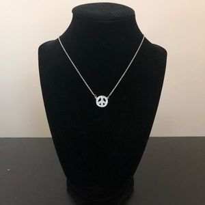 Silver peace sign crystal rhinestones necklace